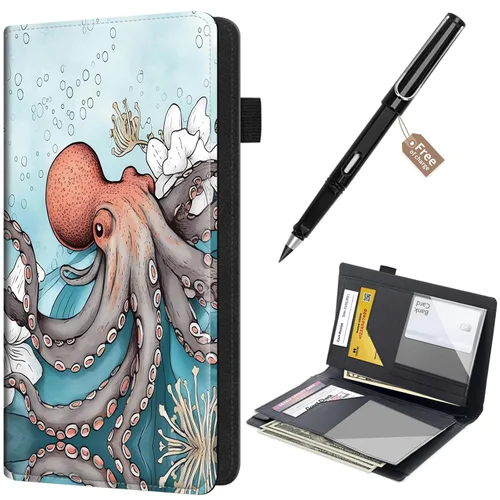Miniatura 13 de Libreta de pedidos para camarera, cartera de cuero con bolsillo con cremallera oculta, soporte para bolígrafos, lindo organizador para camarera