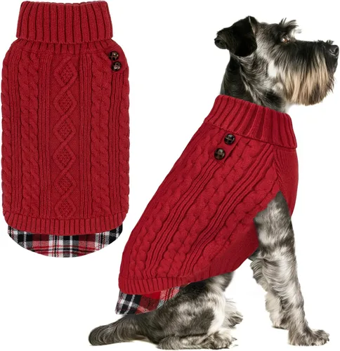 Miniatura 36 de KYEESE - Suéter para perro mediano, suéter tejido con estampado de cuadros, cálido abrigo de mascotas para otoño e invierno
