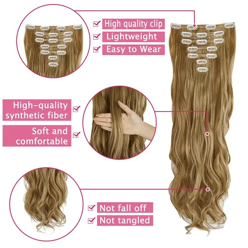 Miniatura 5 de OMGREAT Extensiones de cabello con clip, 4 piezas de 20 pulgadas, rizado de cabeza completa, extensiones de cabello sintético ondulado para mujer