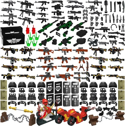 Miniatura 10 de 390+ Piezas Paquete de Armas Militares Juguetes de Bloques de Construcción Conjunto de Armas del Ejército Conjunto de Equipo de Soldado Kits