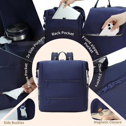 Miniatura 4 de Omanmoli Mochila para Pañales, Bolsa Grande de Neopreno para Bebé para Niños y Niñas con 15 Organizador de Bolsa de Pañales, 2 Bolsillos Aislados