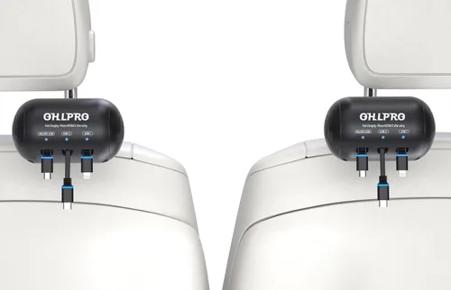 OHLPRO Cargador retráctil para asiento trasero de automóvil [2 unidades], estación de carga múltiple 3 en 1 con USB-C/USB-i/Micro-USB, carga rápida
