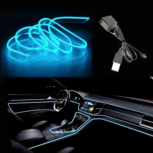 Miniatura 8 de Tira de luces LED de cable electroluminiscente azul para interior de automóvil, 6.5 pies de cable de neón con controlador USB de 5 voltios