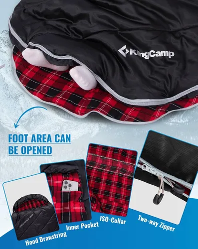 Miniatura 6 de KingCamp Sleeping-Bags Sleeping Bag for Adults, Cold Weather & Warm Extra Wide Big & Tall XL Portable Waterproof Flannel Sleeping Bags