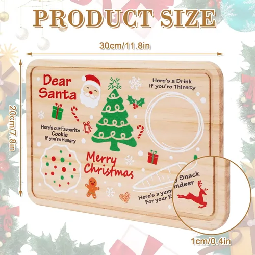 Miniatura 2 de AnyDesign Plato de madera de Papá Noel – Bandeja rectangular para leche y galletas de Nochebuena para suministros de decoración de Navidad