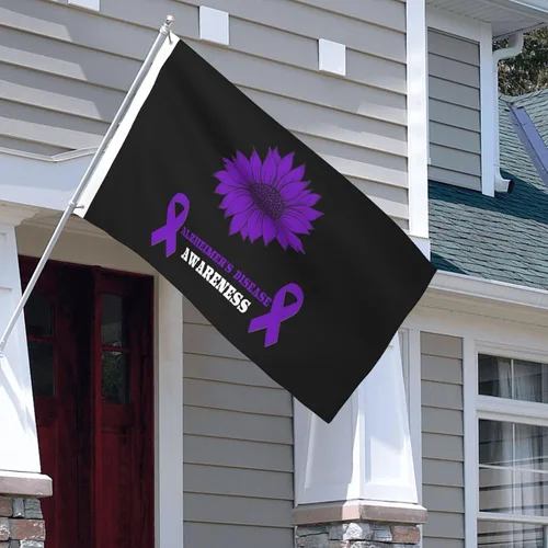 Bandera de 3 x 5 pies para concientización sobre la enfermedad de Alzheimer de doble cara, grande para pared, dormitorio, sala de estar, decoración