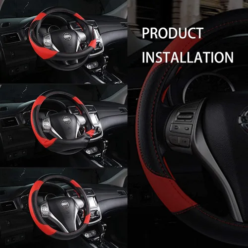 Miniatura 7 de Funda de cuero para volante de automóvil, protector antideslizante para volante de auto, cuero de microfibra transpirable, ajuste universal