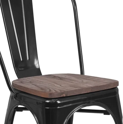 Miniatura 6 de Flash Furniture Perry - Silla apilable de metal con asiento de madera, 1 paquete, color negro