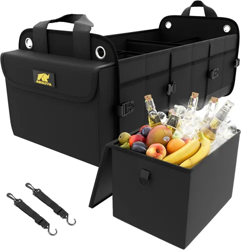 MIKKUPPA Organizador de maletero de automóvil con enfriador - Organizador grande de 100L para automóvil, almacenamiento plegable de maletero de