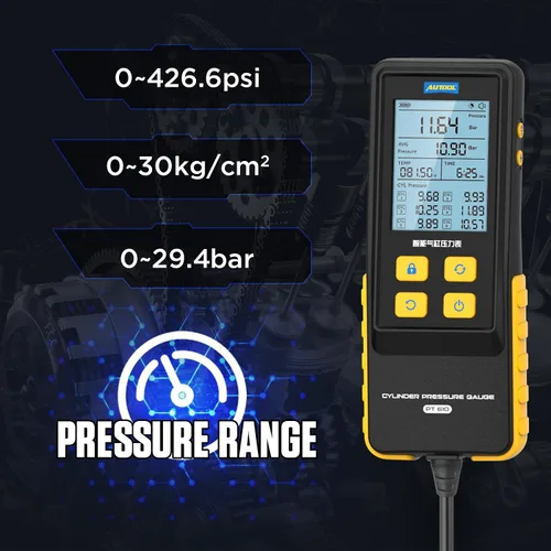 Miniatura 2 de AUTOOL Juego de medidor de compresión digital automotriz, 0-426PSI 0~29bar para kit de herramienta de prueba de compresión de cilindro de motor