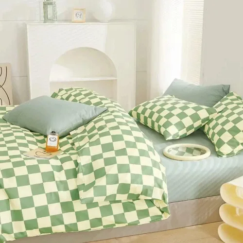 Miniatura 5 de CLOTHKNOW Juego de edredón California King con diseño a cuadros verde y blanco, 3 piezas, juego de ropa de cama con cuadrícula, edredón a cuadros