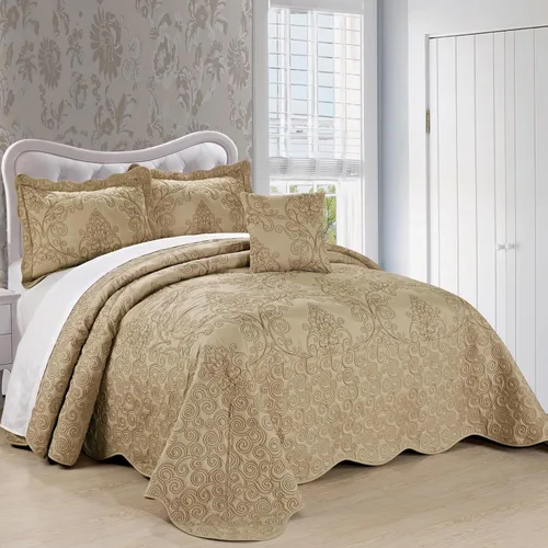 Miniatura 12 de Home Soft Things Juego de colcha de damasco de 4 piezas, edredón reversible con borde festoneado, juego de ropa de cama prelavado, patrón floral