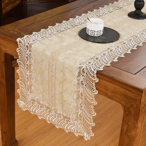 LIN TONG Camino de Mesa, Encaje con Exquisito Camino de Mesa Floral Bordado de Rosas, Vintage Rústico Café Comedor Tapete para Fiestas Navideñas,