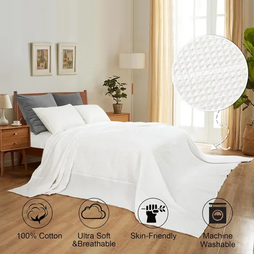 Miniatura 2 de PHF - Cobija tejida en punto gofre de 100% algodón, tamaño King extragrande de 120 x 120 pulgadas, suave, ligera, lavada, transpirable, cobija