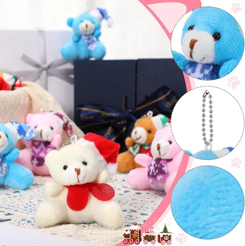 Miniatura 3 de 12 piezas de mini oso de Navidad de 3.15 pulgadas, oso de peluche suave, juguete de animal de peluche, adorno lindo para árbol de Navidad, llavero