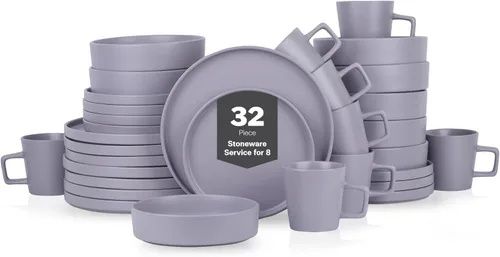 Miniatura 14 de Stone Lain Cleo Modern - Juego de vajilla de cerámica de 32 piezas, platos y cuencos, cuencos para pasta, servicio de platos para 8, color amarillo