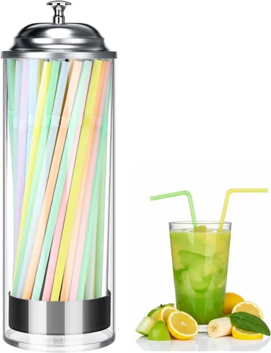 Miniatura 8 de Patelai Dispensador de popotes y 100 popotes de plástico para beber, organizador con tapa, dispensador de pajitas transparentes para mostrador