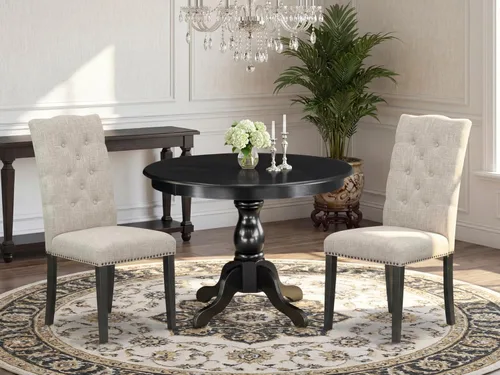 Miniatura 2 de East West Furniture HBEL3-ABK-35 - Juego de mesa y sillas de cocina de 3 piezas que contiene una mesa de comedor redonda con pedestal y 2 sillas