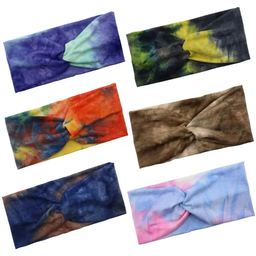 NODG 6 diademas de teñido anudado para mujer, turbante de nudo, turbante de nudo, diademas de yoga anudadas bohemias, bandas cruzadas