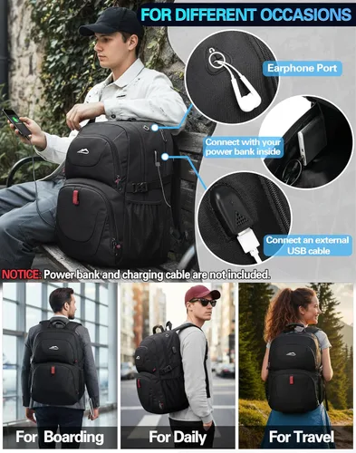 Miniatura 6 de ProEtrade Mochila de viaje extra grande para portátil, antirrobo, para escuela y negocios, con puerto de carga USB, para portátil de 17 pulgadas