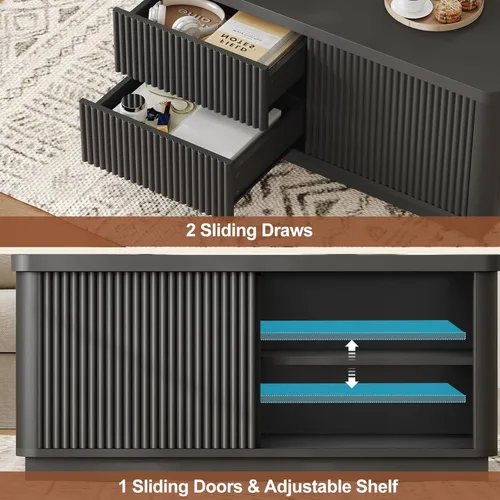 Miniatura 5 de Itaar 39.4'' Lift Top Coffee Table with Storage, Fluted Coffee Tables for Living Room, Square Coffee Table with Large Hidden Compartment & 2 Drawrs