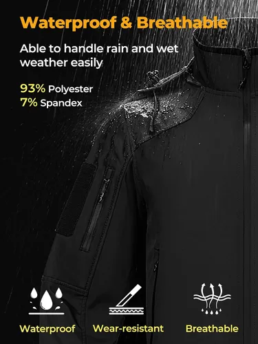 Miniatura 2 de Chaqueta impermeable de softshell para hombre, resistente al viento con forro polar para invierno con capucha, ligera y cálida
