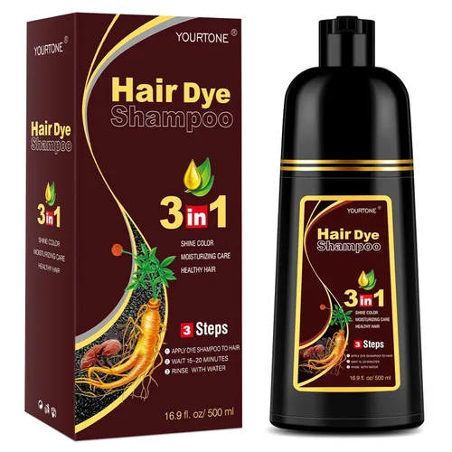YOURTONE Champú de tinte para el cabello castaño oscuro 3 en 1 para cobertura de cabello gris, champú de color de cabello para mujeres y hombres,