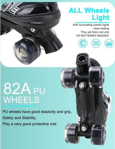 Miniatura 3 de Patines en línea ajustables para niñas y mujeres, todas las 8 ruedas de los patines de niña brillan, iluminación segura y divertida para niños negro