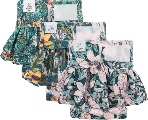 Miniatura 8 de CuteBone Pañales para perras con faldas, paquete de 3 vestidos reutilizables para cachorros, pantalones para el período de ciclo de calor QBD26XS