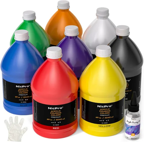 Miniatura 10 de Nicpro Juego de pintura acrílica para verter de 14 colores en gran cantidad (1000 ml, 33.8 oz) Kit de suministros de pintura acrílica premezclada
