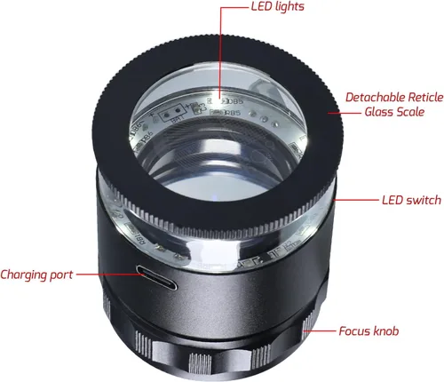 Miniatura 7 de 10 lupas recargables Jewelers con luces LED y 3 escalas de retícula, campo de visión de 0.98 pulgadas, enfoque ajustable con lupa de joyería