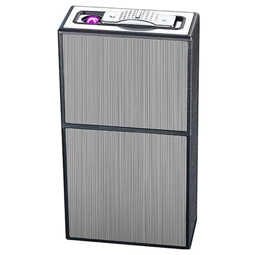 Caja de cigarrillos con encendedor, 20 de capacidad, portátil, soporte para caja de cigarrillos, encendedor de doble arco, 2 en 1, recargable por