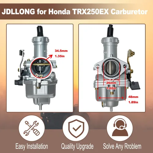 Miniatura 2 de Carburador TRX250EX para Honda Sportrax 250 EX TRX250EX 2001 2002 2003 2004 2005 ATV Carburador con cable de acelerador, válvula de petcock