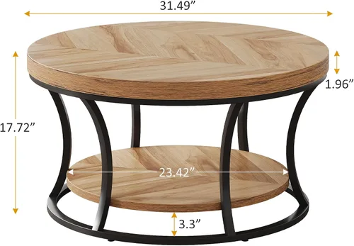 Miniatura 2 de Mesa de centro redonda para sala de estar, mesa de centro circular de 2 niveles con almacenamiento, mesa central decorativa de diseño moderno, grano
