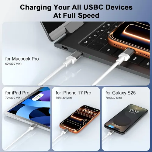 Miniatura 4 de Cable USB C a USB C de 3 pies 100 W, cable de carga rápida tipo C para iPhone 17e 17 16 Pro Max 15/iPad Pro 10 11/MacBook Air, para Samsung S26 S25