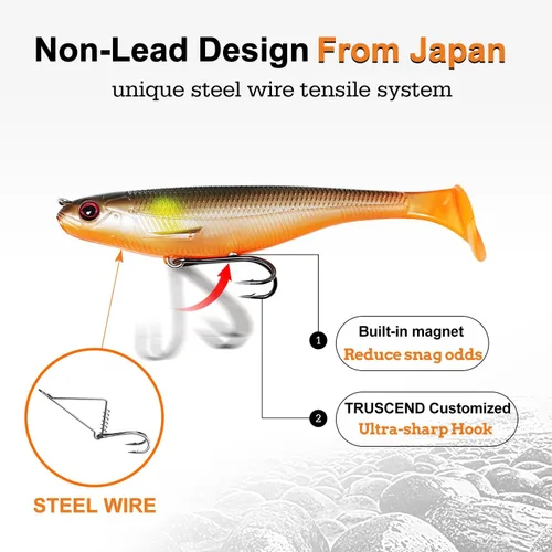Miniatura 3 de TRUSCEND Shadtale Easy Catch Soft Fishing Lures with BKK Hooks - Trembly Sinking and Vibrating Swim for More Bites, Pre-Rigged Swimbaits for Bass
