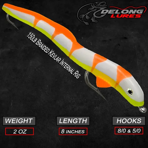Miniatura 5 de Delong Lures Señuelos y cebos de pesca Jerk KILR EEL de 8 pulgadas, señuelos de pesca de agua salada y agua dulce, cebos para lubina de boca grande