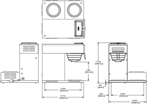 Miniatura 6 de BUNN VP17-3, Cafetera comercial de colado de perfil bajo de 12 tazas, 3 calentadores inferiores, 13300.0003, plateado