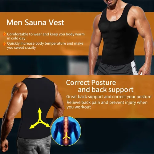 Miniatura 5 de Chaleco de sudoración para sauna, camiseta deportiva de tirantes para entrenamiento, faja de cintura para hombres, chaleco de compresión para Azul