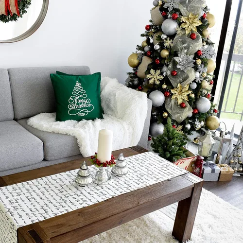Miniatura 7 de Camino de mesa de Navidad, bufanda de tocador blanco hueso, 100% algodón, decoración de fiesta para el hogar, cocina, comedor, vacaciones, tela