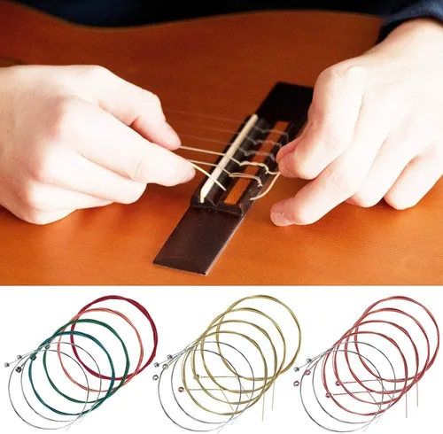Miniatura 6 de Paquete de 3 cuerdas de guitarra acústica (oro, latón, multicolor) con púas de guitarra de celuloide, kit de bobinadora de cuerdas