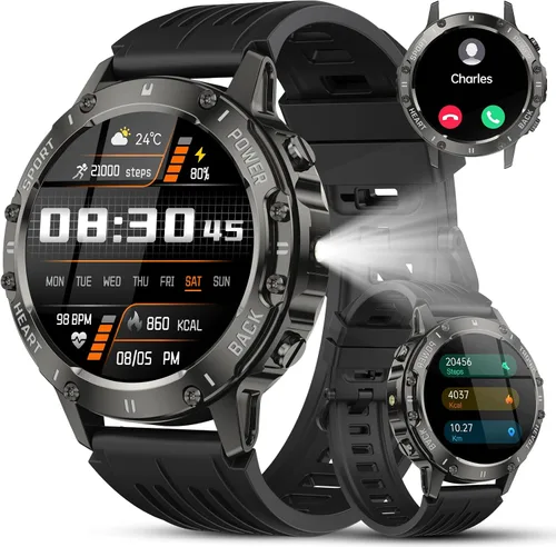 Relojes inteligentes militares para hombres (respuesta/hacer llamadas), reloj de fitness HD de 1.39 pulgadas, monitor de sueño de frecuencia