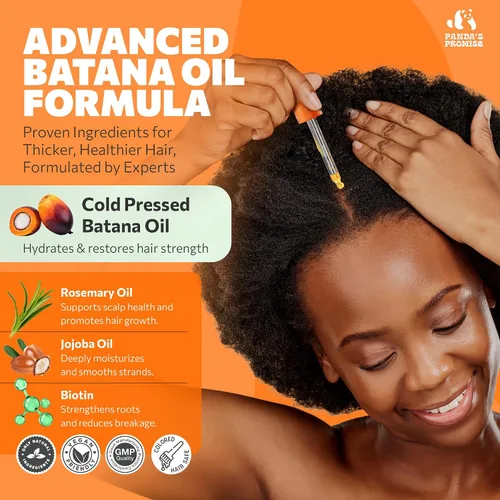 Miniatura 3 de Panda's Promise Aceite de batana puro de Honduras, mezcla vegana y prensada en frío con aceite hidratante para el cabello de romero y ricino para un