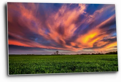 Sky Wall Art (Ready to Hang) Aluminum Metal Print of Scenic Clouds Illuminated by Sunlight at Sunset in Oklahoma Great Plains Wall Art Nature Decor
