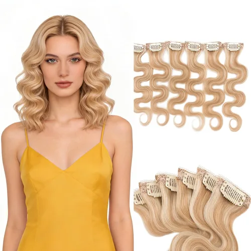 Miniatura 18 de Benehair 6 extensiones de cabello corto con clip, 100% cabello humano real, sin costuras e invisibles, para mujeres, con volumen instantáneo
