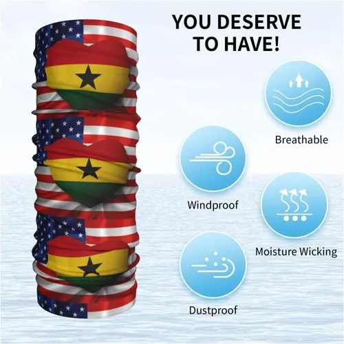 Miniatura 9 de Neck Gaiter Ghana Ghanaian American Flag USA Love Face Cover Scarf Uv Sun Protection Balaclava Head Mask for Men Women Fishing Mask Hiking Cycling