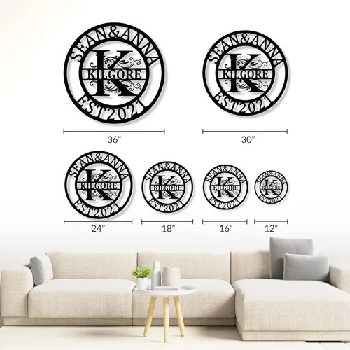 Miniatura 7 de Letrero de metal personalizado Letrero de nombre personalizado Arte de pared de metal Decoración de pared con monograma de letra dividida