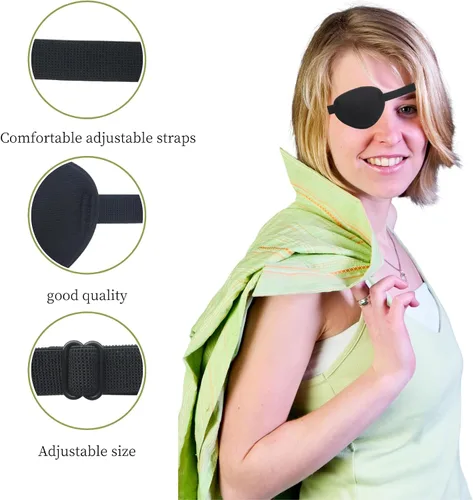 Miniatura 2 de 2 parches de ojos negros para adultos y niños, parche para ojos izquierdo o derecho, parche plano ajustable para debajo de los anteojos, disfraz