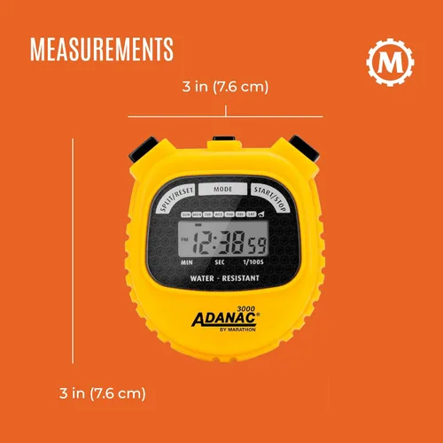 Miniatura 5 de Cronómetro digital MARATHON Adanac 3000 con pantalla extra grande y botones, resistente al agua, Amarillo, 1