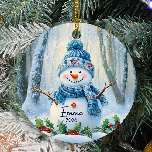 Miniatura 22 de Adorno de cristal de Navidad personalizado con nombre, muñeco de nieve personalizado para árbol de Navidad 2025, nuevo adorno de Navidad para bebé